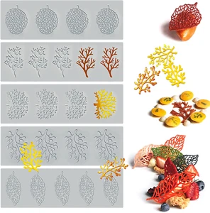 5PCS Leaf Molds Silicone Baking Molds Fondant Molds, Hollow 3D Coral Branch Leaf - Picture 1 of 6