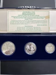 MEXICO PROOF 100 50 25 PESOS 1986 SOCCER Football Cup Silver 1985 Set Coins - Picture 1 of 6