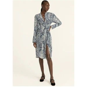 J.Crew $228 Tie-Front Silk Shirtdress In Oversized Paisley Size 2 BB642 - Picture 1 of 10