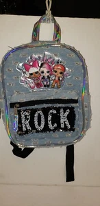 LOL SURPRISE FLIP SEQUIN ROCK GIRLS BACKPACK HOLOGRAPHIC RAINBOW DISTRESS DENIM - Picture 1 of 16