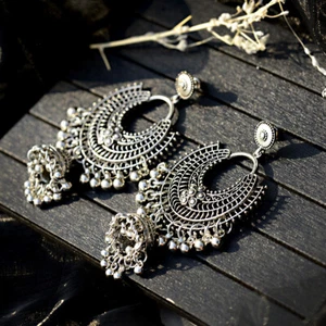 Fashion Jewelry Indian Exquisite Colored Bead Jhumka Silver Bohemia Gift Earring - Picture 1 of 12