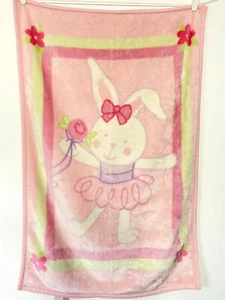 Wamsutta Pink Baby Blanket Ballerina Bunny Rabbit Flower Plush Luxe Fleece Throw - Picture 1 of 5