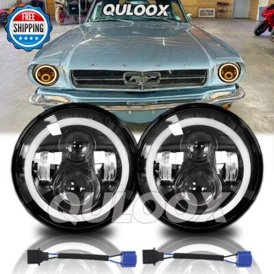 For Ford Mustang Bronco 1965-78 F100 F250 7 Inch Round LED Headlights Hi/Lo Beam Foto 1 de 4