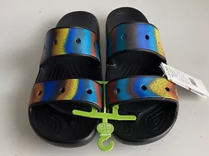 CROCS Classic SPRAY DYE SLIDES Men’s Size 13 Black Tie Dye Sandals NEW - Picture 1 of 11