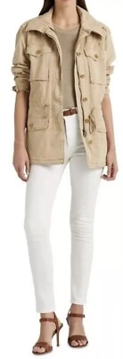 Chaqueta Polo Ralph Lauren Mujer Beige Peso Pluma Bordada Sarga Campo NUEVA Foto 1 de 4