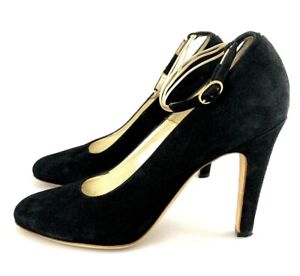 Maison Martin Margiela Pump Black Suede Gold Ankle Strap Size 40 Made In Italy