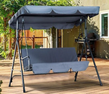 3 Seater Garden Swing Seat Bench Chair Hammock Canopy Grey Heavy Duty Outdoor