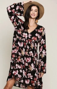 NWT Gigio BoHo Chic Babydoll Dress Large ~ Floral Print ~ Boutique Brand - Picture 1 of 3