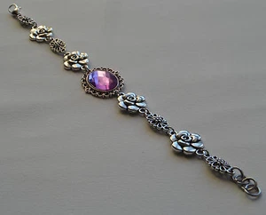 PULSERA DE CAMELLIA FILIGRANA ESTILO VICTORIANO FACETADA LILA PÚRPURA PLATEADA CFB - Imagen 1 de 8