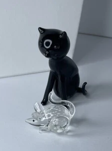 Juego de 2 estatuillas de vidrio soplado a mano de gato y ratón negro vidrio artístico Halloween - Imagen 1 de 14