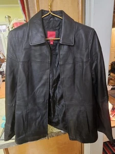 ESPRIT Leather Jacket Women's Size M Pockets Zipper Waist Buckle - Picture 1 of 11