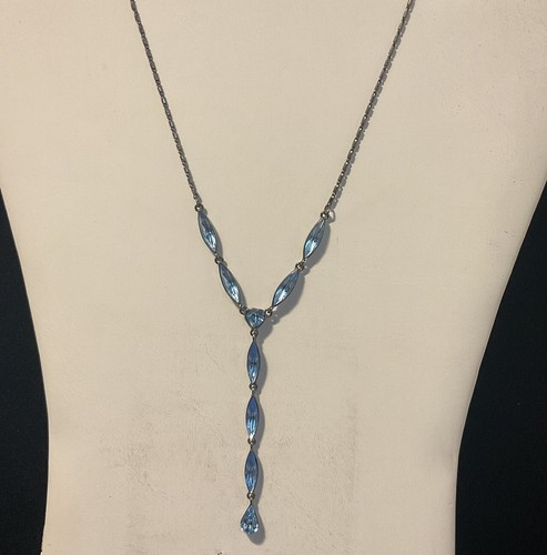 Collana Givenchy Topazio Cristallo Blu Strass Ciondolo Firmata Lariat 20”+3”