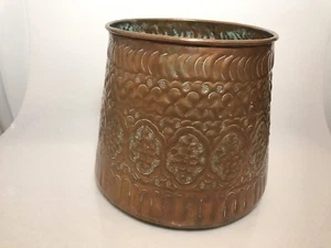 Antique Primitive Handmade Decorated Copper Pot - Picture 1 of 10