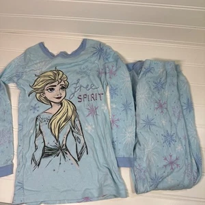 Disney Frozen Elsa Free Spirit Blue Long Sleeve 2 Piece Pajamas Girls Size 7 - Picture 1 of 4