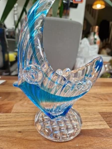 Vintage Murano Venetian Glass Fish Exashtray/pin dish,very Unique Blue/clear - Picture 1 of 15
