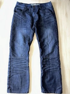 Y2K Vintage Emcee Jeans Herren 36x32 blau glänzend Hip Hop dicke Nähte Baggy weites Bein - Bild 1 von 19