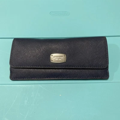 Portafoglio piatto Michael Kors Jet Set da viaggio blu navy in pelle - Immagine 1 di 4