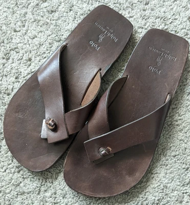 SANDALIA POLO RALPH LAUREN HOMBRE TALLA 7 SLIP-ON CHANCLAS CUERO MARRÓN ELEGANTE INFORMAL Foto 1 de 4