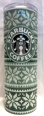 STARBUCKS * 20 унций TUMBLER * зеленый Рождественский свитер * сублимированный - Изображение 1 из 4