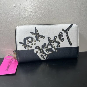 Betsey Johnson Black & White Gold Studded Zip Around Wallet Wristlet NWT - Picture 1 of 10