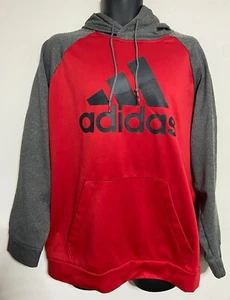 Adidas Sweater Mens Adult XL Red Gray Grey Outdoors Hoodie Sweatshirt Casual - Picture 1 of 4