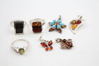 Sterling Silver Amber Jewellery Turquoise Rings Pendants x 7 (21g)