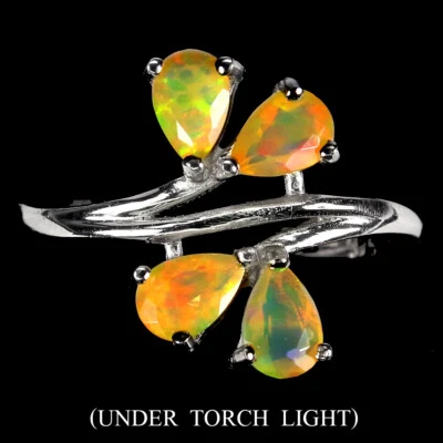 Anello In Argento Sterling 925 Con Opale Fuoco A Forma Di Pera 6X4Mm Gioielleria - Immagine 1 di 4