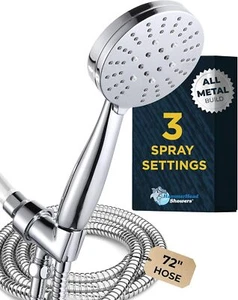 3 Jet Hand Shower with Long Hose and Stand - Chrome Plated -2.5 GPM Shower Head - Picture 1 of 9