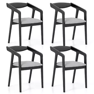 Wooden Dining Chair Set of 4 w/ Rubber Wood Frame Armrests Padded Cushion - Picture 1 of 9