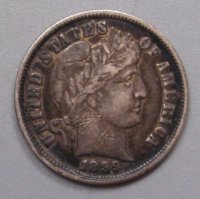 VF 1899 Silver BARBER Dime. w/ OBV. Graffiti - Image 1 of 4