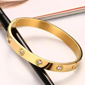 4CT Round Cut Diamond Lab-Created Women Bangle Bracelet 14K Yellow Gold Plated - Picture 1 of 9