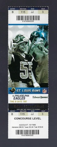 JASON KELCE DEBUT - 2011 PHILADELPHIA EAGLES @ RAMS NFL FULL TICKET - Sept 11 Cover