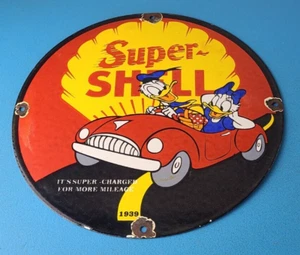 Vintage Super Shell Gasoline Sign - Walt Disney Old Automobile Car Gas Pump Sign - Picture 1 of 15