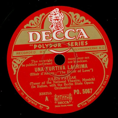 JULIUS PATZAK -Tenor-  "Elisir d'Amore"  Una furtiva lagrima / La danza    S5724 - Bild 1 von 2