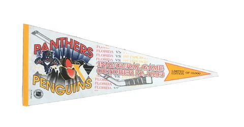 1993 NHL FLORIDA PANTHERS VS PITTSBURGH PENGUINS INAUGURAL GAME PENNANT 30X12" Cover
