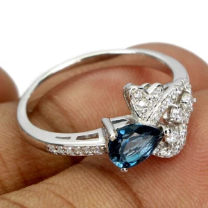 925 Anillo Plata de Ley Pera London Topacio Azul 7x5mm Gema Joyería Talla 8 - Imagen 1 de 10