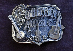 Vintage 1982 Country Music 4.6 oz. Solid Brass Belt Buckle 3 1/4" x 2 1/4" - Picture 1 of 2