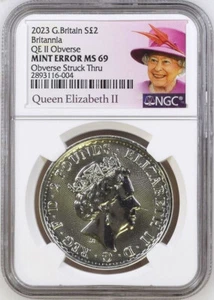 2023 uk £2 silver britannia with qe II effigy mint error ms69 struck thru - Picture 1 of 3
