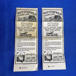 2 Vintage Knott's Berry Farm Ghost Town Butterfield Stage Line Unused Tickets - Picture 1 of 2