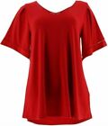  H by Halston Knit Crepe V-Neck Top w/Flutter Sleeves-Apple Red-XS A311460 NEW