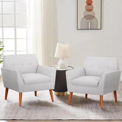 Set of 2 Modern Single Sofa Linen Upholstered U-shaped Lounge Armchair Furniture - Image 1 of 4