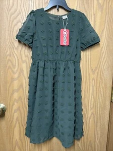 NWT Girls PatPat Green Swiss Dot Short Sleeve A-Line Midi Dress SIZE 8-9Y - Picture 1 of 11