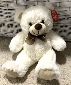 Neu FIESTA Plüschbär cremefarben Stofftier braune Schleife 12 Zoll neu, mit Etikett - Bild 1 von 13