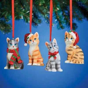 Hand-Painted Holiday Cats Christmas Ornaments - Set of 4 - Picture 1 of 4