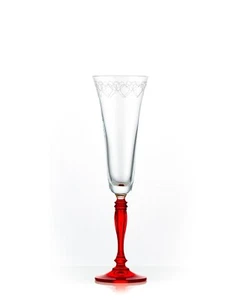 Bohemia Love Sektgläser Kristallglas Herz Gravur roter Fuß 190 ml 2er Set - Bild 1 von 3