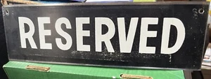 Vintage Tin Tacker Metal Sign - RESERVED - 1960-70’s - 14” X 4” White on black - Picture 1 of 7