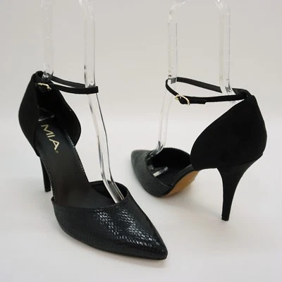 Mia Shoe Bennett Correa al Tobillo Bomba Dos Piezas Tacón Alto Negro Estampado Serpiente 10 $69 Foto 1 de 4