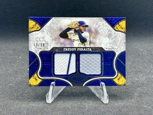 2025 Topps Tier One Freddy Peralta Sapphire Dual Game Used Jersey /99 Brewers - Picture 1 of 3