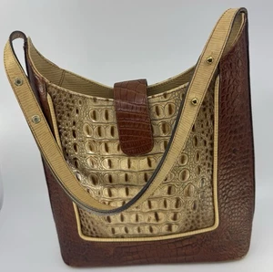 Brahmin Vintage Tri-Color Shoulder Bag Croc Embossed Leather NO HANG TAG READ - Picture 1 of 15