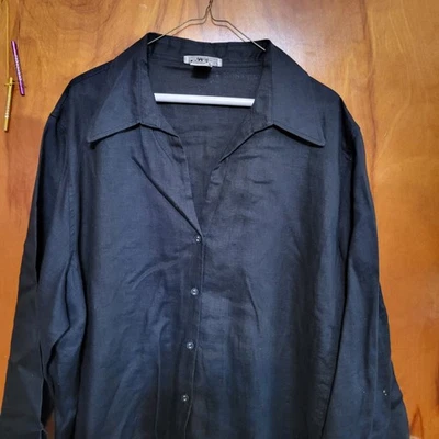 Camisa David N 100% Lino Negra Botón Frontal Blusa Talla 3X Foto 1 de 4